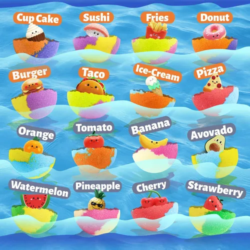 Miniatura 2 de Zippytots - Bombas de baño para niños con juguetes de comida en el interior, paquete de 16 surtidos de burbujas de baño sorpresa coloridas, bombas
