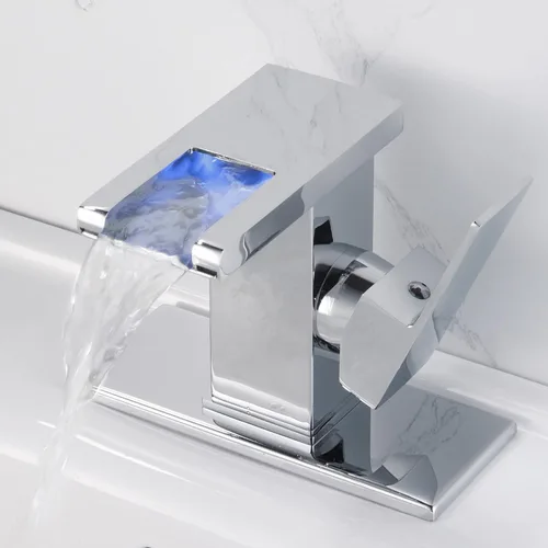 Grifo de cascada LED, grifo de lavabo de baño de un solo orificio con luz LED Cromo