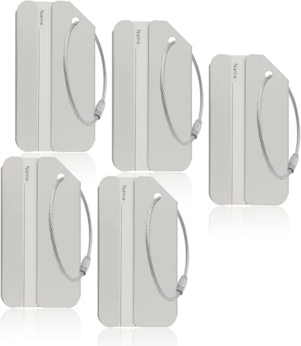 Etiquetas de aluminio para equipaje, soportes para etiquetas de equipaje de viaje (5 unidades, plateado)