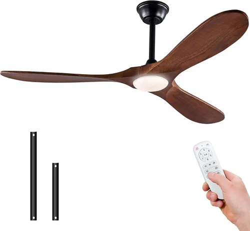 Miniatura 18 de Ventilador de techo de 42 pulgadas de madera sin luz, ventiladores modernos de 3 aspas con control remoto, motor DC reversible silencioso, Madera