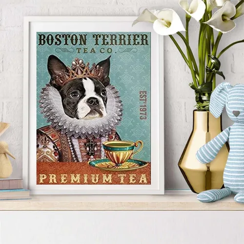 Miniatura 2 de UPABLUNSO Regalo de Navidad Boston Terrier Dog Tea Diamond Kits de pintura de diamantes para adultos, pintura artística de diamantes con diamantes