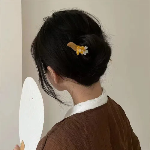 Miniatura 4 de 1 horquilla de flores Rabithenn Kapok de 5.9 pulgadas, horquilla para el pelo de perla, palillos chinos para el cabello de madera, decoración