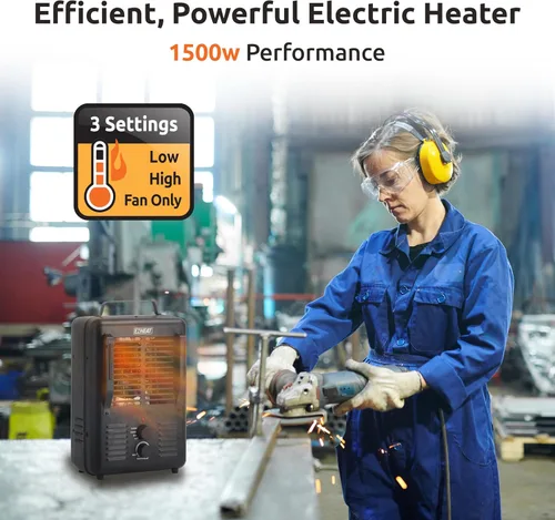 Miniatura 4 de EZ-HEAT Calentador de espacio utilitario portátil de 1,500 vatios estilo casa de ordeño con termostato ajustable, protección contra Negro mate