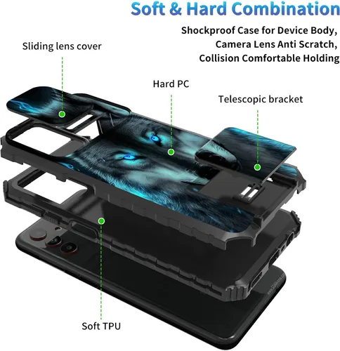 Miniatura 816 de Funda para Samsung Galaxy S22 Ultra 5G, Galaxy S22 Ultra con cubierta de cámara deslizante, funda resistente de doble capa con función atril Black