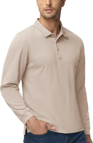 Miniatura 6 de MAGCOMSEN Camisas polo para hombre, 3 botones, secado rápido, manga larga, tácticas, camisa de golf