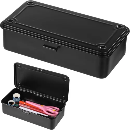 Miniatura 9 de OMISTAR Caja de almacenamiento de acero con tapa con bisagras, contenedor de metal para sellos de álbumes de recortes, caja de herramientas de metal