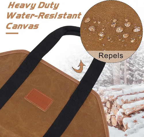 Miniatura 6 de G GOOD GAIN Portador de leña de lona encerada con asas, portador de madera para leña, bolsa de almacenamiento de leña resistente de 39x18 pulgadas