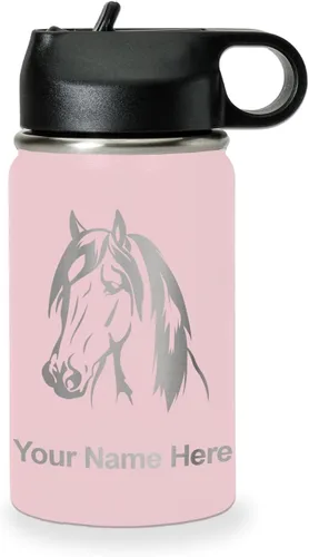 Miniatura 80 de LaserGram Botella de agua personalizada, cabeza de caballo 1, acero inoxidable de doble pared aislada al vacío con popote superior, regalo grabado