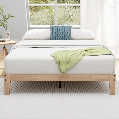 Miniatura 7 de Awesofurni Base de cama individual, plataforma de madera maciza de 12 pulgadas con listones de madera, marco de cama de madera con acabado natural