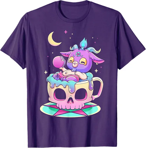 Miniatura 98 de Kawaii Pastel Goth Cute espeluznante Pentáculo Baphomet - Camiseta de cabra, Negro