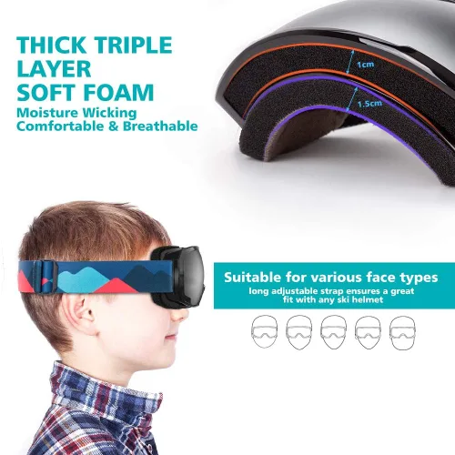 Miniatura 4 de OutdoorMaster - Lentes de esquí para niños, lentes de snowboard para niños, con protección UV, 100 % esférica, para niños y niñas