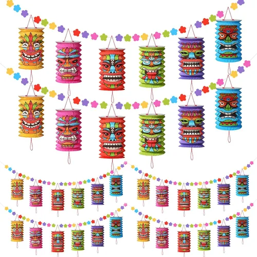 Miniatura 10 de 2 piezas de decoraciones hawaianas para fiestas de Luau de 10 pies, tiki y flores, pancartas Tiki tropicales para fiestas, decoración tropical Luau