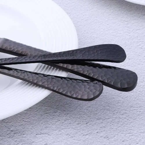 Miniatura 6 de Juego de cubiertos de acero inoxidable, multiusos para el hogar, cocina, restaurante, hotel, servicio de vajilla para 4 personas (negro, 20 piezas)