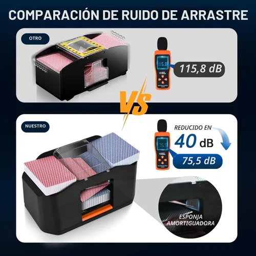 Miniatura 2 de Trasladador de cartas silencioso y recargable de 2 barajas, barajador eléctrico silencioso automático de 2000 mAh, naipes, Texas Hold'em, póker