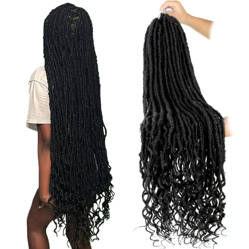 Miniatura 8 de Niseyo Wild Locs - Rastas sintéticas desgastadas de 14 pulgadas con extremos rizados, 8 paquetes de cabello largo y suave con bucles preformados