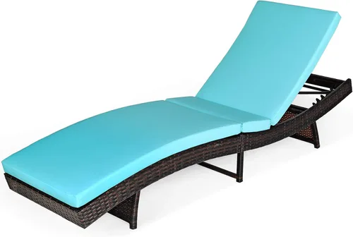 Miniatura 10 de Tangkula Tumbona para exteriores, silla de ratán para patio con cojín grueso extraíble, 5 niveles ajustables, silla de mimbre reclinable de ocio