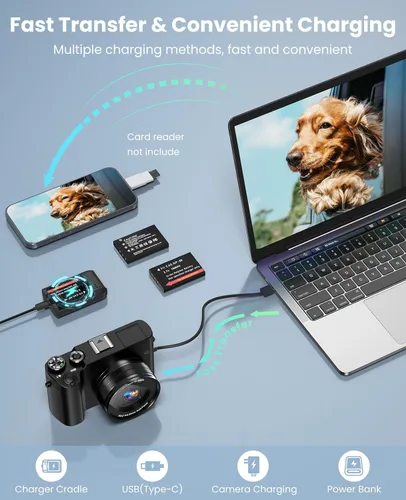 Miniatura 8 de Cámara Digital 4K para Fotografía con Enfoque Automático, Cámara de Vlogging de Doble Lente de 64MP para Video Anti-Vibración, Cámaras de Viaje