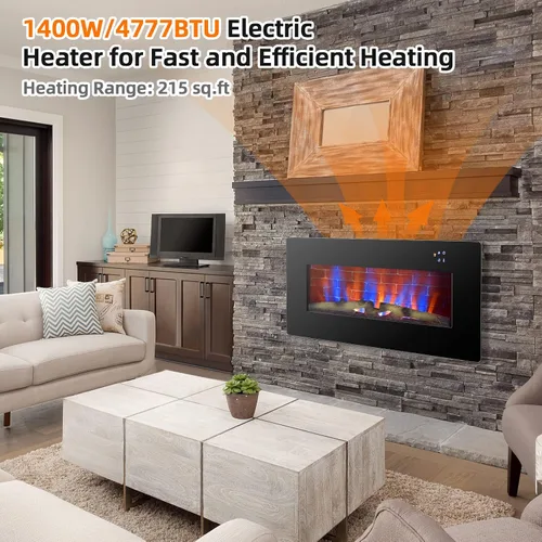 Miniatura 2 de Tangkula Chimenea eléctrica de 36 pulgadas, calentador eléctrico independiente y montado en la pared, chimenea eléctrica de 1400 W con temporizador