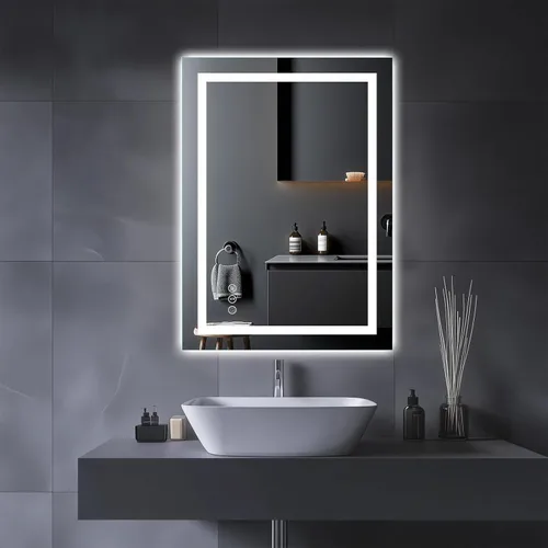 Miniatura 20 de Amorho Espejo de baño LED de 24 x 32 pulgadas con luces, iluminación frontal y retroiluminación, regulable continuamente, antiniebla, vidrio Frente