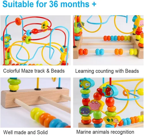 Miniatura 4 de Timy Primera montaña rusa con cuentas de madera, juguete educativo circular para niños pequeños