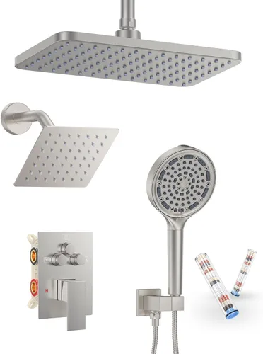 Miniatura 19 de KOJOX Sistema de Ducha de Baño de Lujo de 12 Pulgadas Cabezal de Ducha de Lluvia con Ducha de Mano Mezcladora Juego Combinado de Ducha Montado