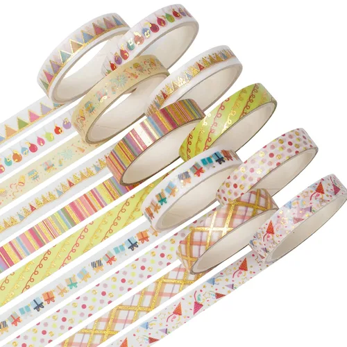 Miniatura 8 de YUBBAEX Juego de 10 rollos de cinta washi brillante, 8mm de ancho, de lámina dorada decorativa para diario de viñetas, álbum de recortes, Estrellas