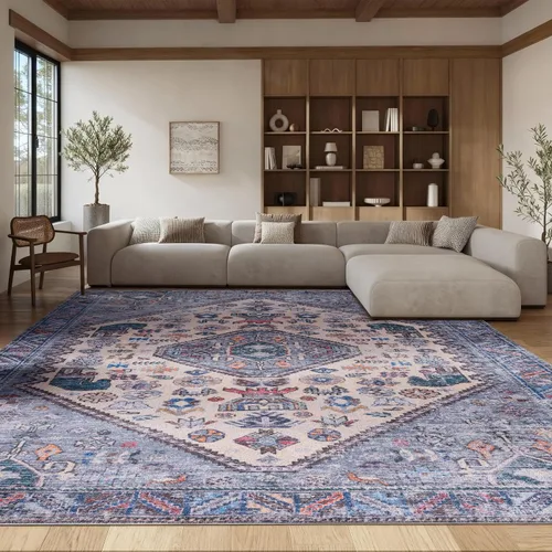 Miniatura 16 de SAFAVIEH Tucson Collection - Alfombra lavable de 2 pies 6 pulgadas x 8 pies, beige y gris, antideslizante, ideal para zonas de alto tráfico en sala