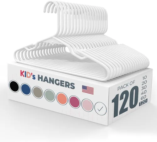 Miniatura 50 de Perchas de plástico para niños de 12 pulgadas, paquete de 10 unidades, fabricadas en los Estados Unidos, capacidad de 5 libras, perchas para ropa