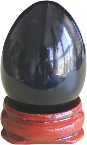 Huevo de cristal de cuarzo mezclado de 1.575x1.181 in con soporte de madera, decoración del hogar, piedra de chakra, curación de reiki, Obsidiana
