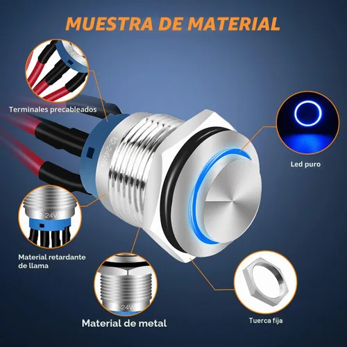 Miniatura 7 de Nilight Interruptor de botón de 0.472 in, 5 unidades con arnés precableado de acero inoxidable de 12 V 24 V, bloqueo automático, interruptores 5