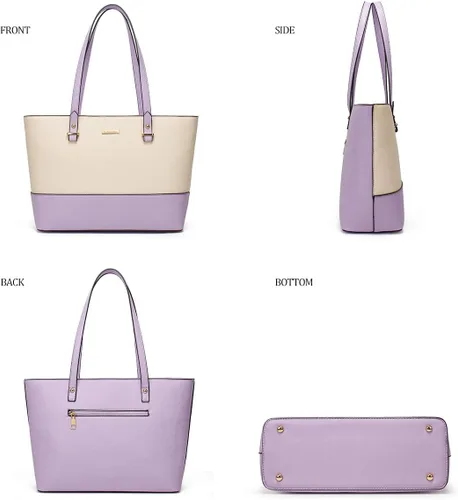 Miniatura 116 de Juego de 4 bolsas modernos para mujer de cuero sintético: bolso tote, bolso de hombro, bolso de mano y cartera.