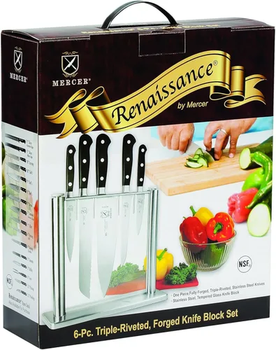 Miniatura 9 de Mercer Culinary M23500 Renaissance - Juego de bloques de cuchillos forjados de 6 piezas, bloque de vidrio templado