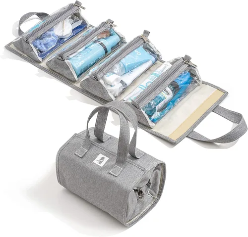 Bolsa de maquillaje enrollable colgante, kit de artículos de tocador, organizador de viaje para mujer, 4 bolsas de almacenamiento extraíbles,