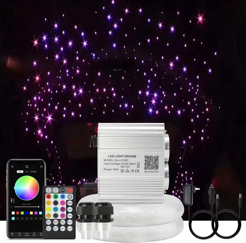Miniatura 10 de AKEPO Kit de Luces de Fibra Óptica Parpadeantes de Doble Cabezal de 16W, Uso en Auto y Hogar Luz de Cielo Estrellado RGBW Twinkle Control por APP