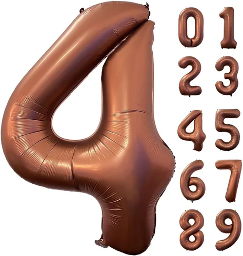 Miniatura 10 de Globo grande de 40 pulgadas con número 2 marrón café, de tamaño jumbo, dígito de mylar de aluminio, globos retro marrones de helio para decoraciones