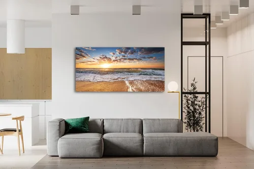 Miniatura 5 de Jiuqinghua Lienzo decorativo grande para pared, diseño de amanecer sobre el mar, 1 panel, océano, playa, olas, paisaje, pintura, obra de arte