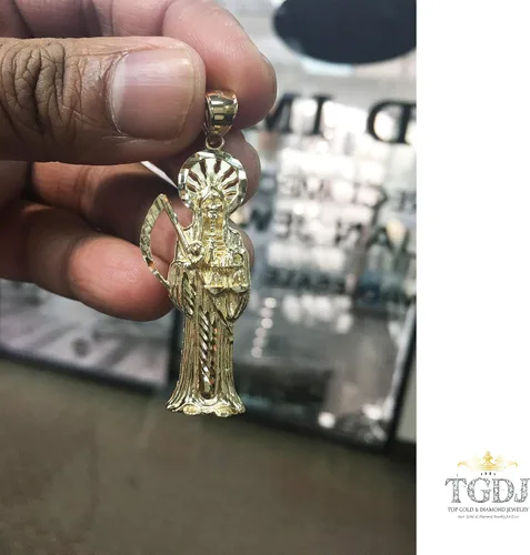 Miniatura 5 de Colgante religioso de Santa Muerte de oro amarillo de 14 quilates, más