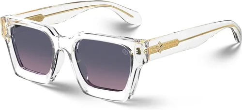 VISOONE Moda 100% UV400 Protección Rectángulo TR90 Y2K Gafas de sol Accesorios para Mujeres Hombres RIVER, Transparente/Gris Rosa