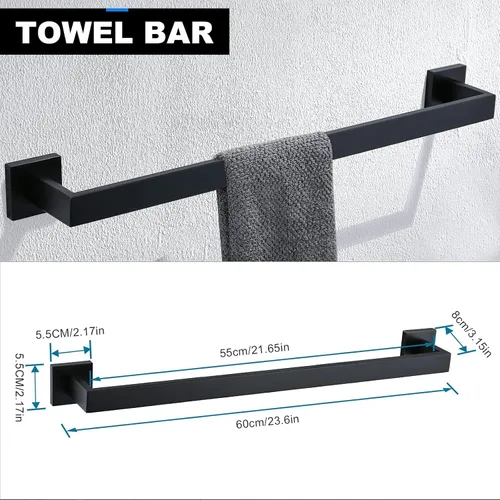 Miniatura 2 de YACVCL Juego de 5 accesorios de baño negros de 23.6 pulgadas, juego de accesorios de baño de acero inoxidable SUS304, juego de toallero montado