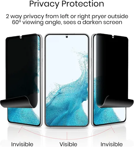 Miniatura 2 de Protector de pantalla de privacidad para Galaxy S22, película suave, paquete de 2 y protector de lente de cámara de vidrio templado, 1 paquete