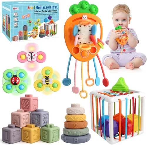 Vinlon Montessori - Juego de juguetes para niños pequeños a partir de 6 meses, juguetes sensoriales de aprendizaje de habilidades motoras finas para
