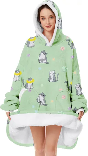 Zando Manta con Capucha Ponible Manta para Niños y Adultos Manta Cómoda con Capucha Sudadera de Gran Tamaño Sherpa Forro Polar
