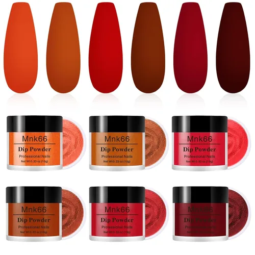 Miniatura 2 de Juego de polvo de inmersión de 6 colores, set de colores para uñas con vino tinto oscuro, rojo oscuro, naranja, set de polvo de inmersión para uñas