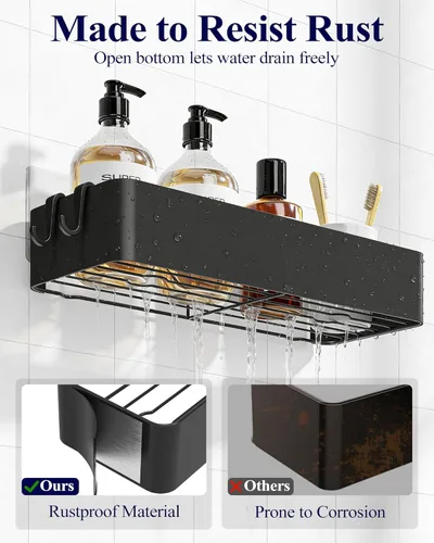 Miniatura 5 de Kitsure Organizador de ducha – Paquete de 2 organizadores de ducha adhesivos, estantes de metal inoxidables, organizadores de baño sin taladrar