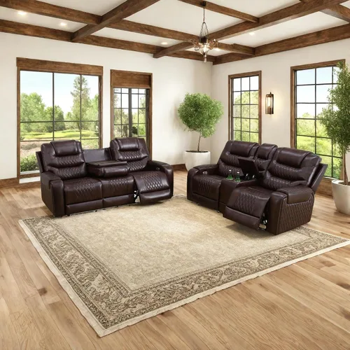 Miniatura 3 de Juego de muebles para sala de estar, juego de sofá reclinable con alimentación, sofás reclinables de cuero de aire con puertos USB incorporados