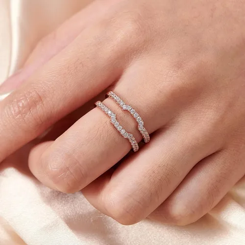 Miniatura 4 de Blongme Anillo de boda curvado de circonita cúbica para mujer, anillo de protección, anillo de compromiso, plata de ley 925, oro rosa, oro amarillo