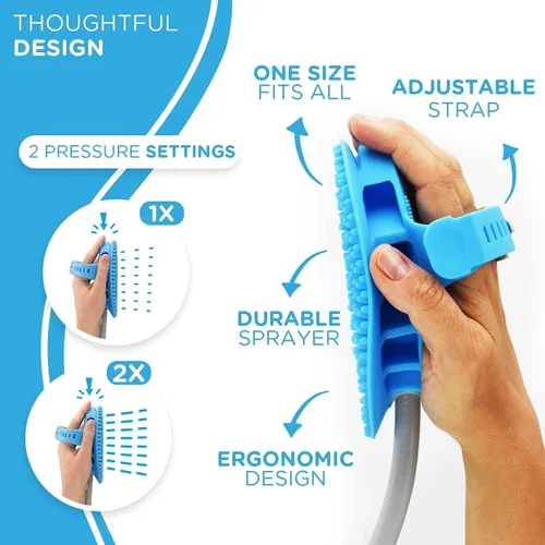 Miniatura 2 de Aquapaw Cepillo de baño 5 en 1 para caballos y perros y peine de curry – Silicona azul XL – Incluye accesorio de manguera de ducha de 3 pies