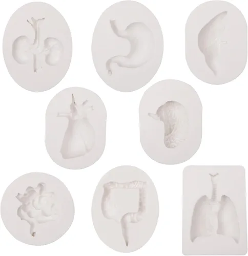Miniatura 8 de Moldes de silicona para órganos humanos, 8 unidades para Halloween, corazón, cerebro, hígado, estómago intestinal, moldes de fondant de chocolate