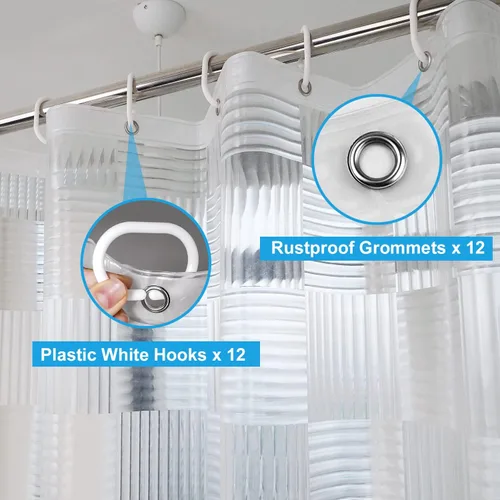 Miniatura 5 de EurCross Cortina de ducha transparente de 60 pulgadas de ancho por 72 pulgadas de largo con diseño geométrico, forro de EVA de tamaño pequeño más