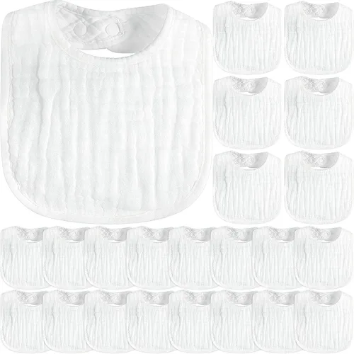 Zhanmai Paquete de 20 baberos de muselina ajustables para bebé, color blanco, 6 capas absorbentes para recién nacidos, niñas, niños, alimentación,